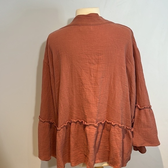 4OUR dreamers terra-cotta coloured linen rayon blend bell sleeve jacket fit S/M - Picture 4 of 11